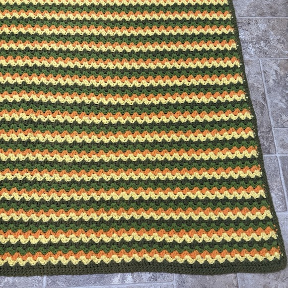 Handmade Other - Vtg 70's Crocheted Afghan Throw Handmade Zig Zag Chevron Harvest Tones 72"x54"